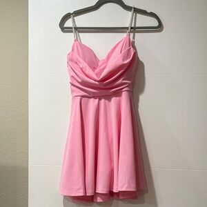 Pink Sleeveless Dress with Pearl Straps